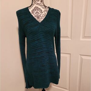 Ellen Tracy V Neck pullover ribbed Sweater Green Cape Verde